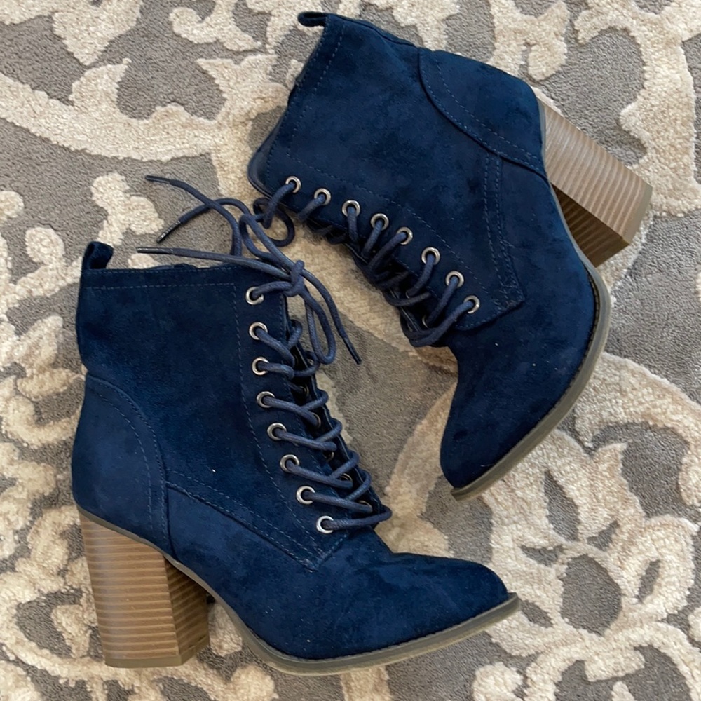 Faux Suede Navy Ankle Boots